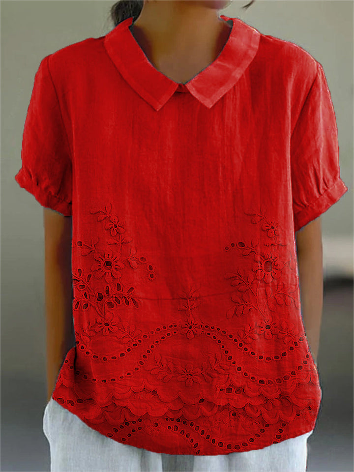 Lily | Pink Floral Embroidered Shirt — view 7