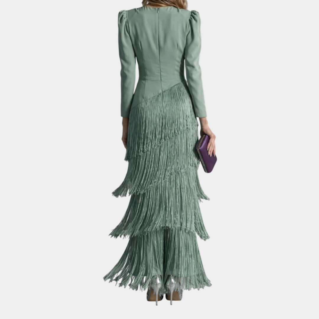 Eulalie | Elegant Midi Dress with Fringe Sleeves