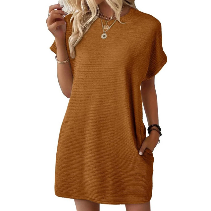 EVASHA | Casual Minimalist Round Neck Summer Mini Dress — view 6