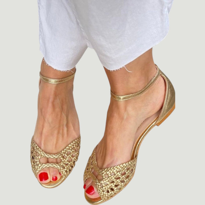 Isadora | Woven Golden Sandals