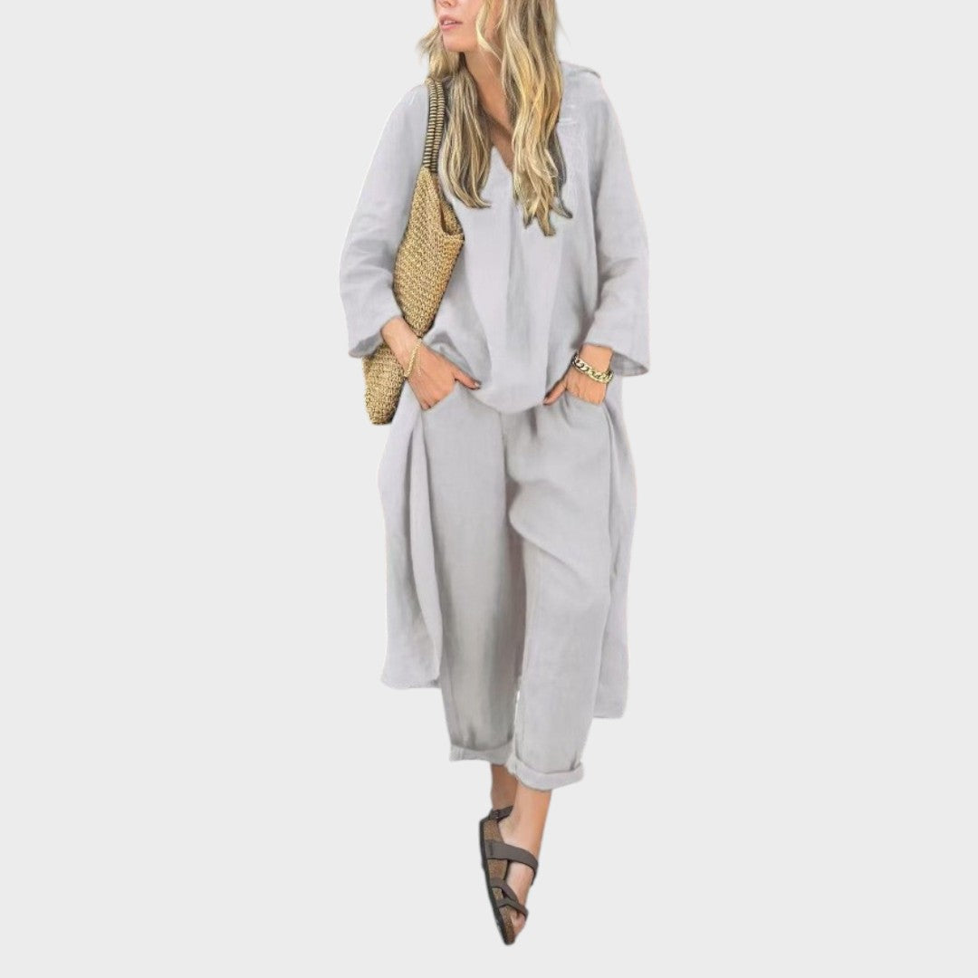 Solura | Two-Piece Cotton Set with V Line