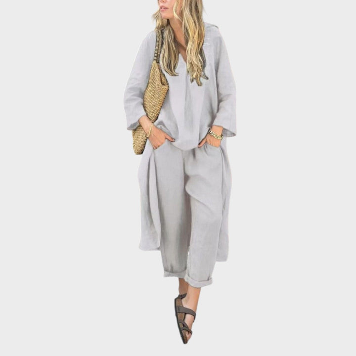 Solura | Two-Piece Cotton Set with V Line