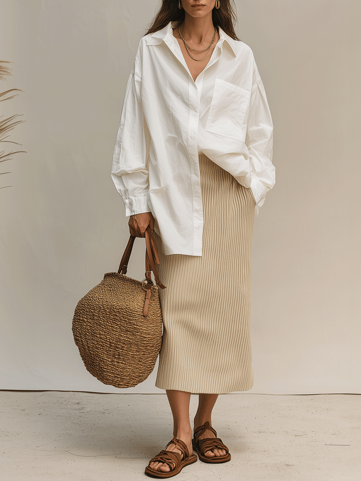 Uma | Bohemian White Shirt & Soft Ribbed Set