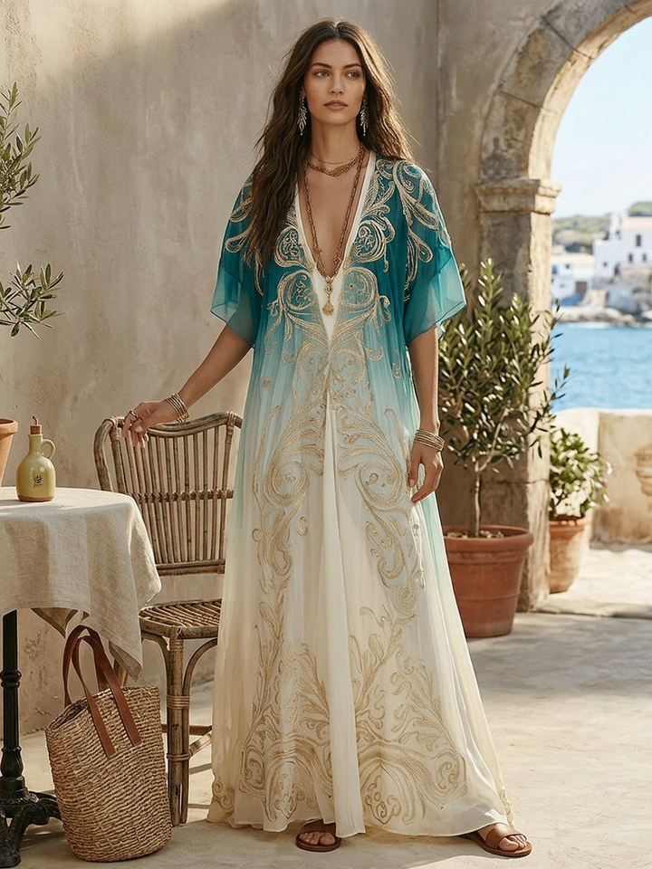 Piper | Aqua Ombre Kaftan Maxi Dress — view 5