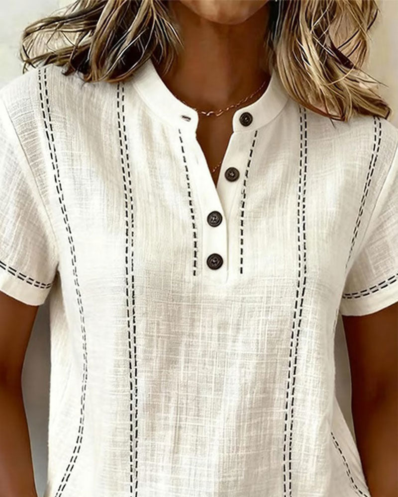 Linda | Casual Button V-Neck Tee — view 2