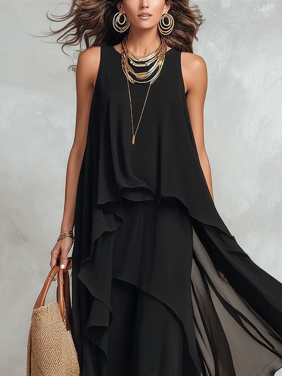 Juniper | Black Layered Chiffon Maxi Dress — view 3
