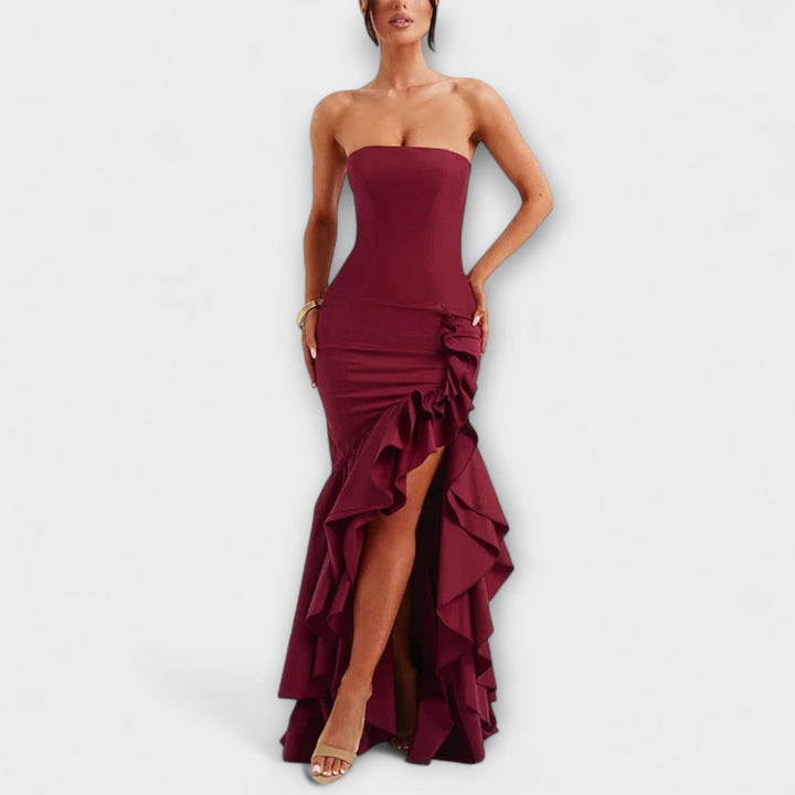 Zuri | Maxi dress with off-the-shoulder design and asymmetrical hem