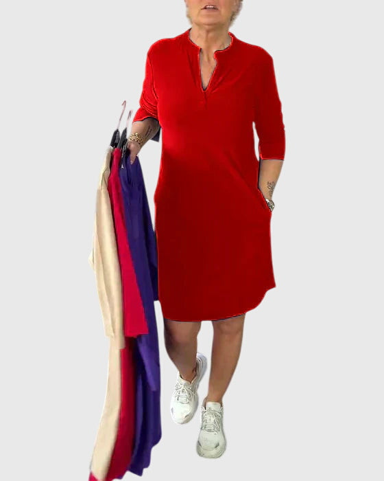 Katherine | Solid V-Neck Dress — view 2