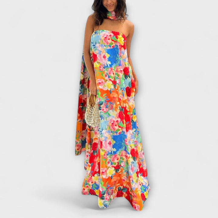 Harlow | Floral Print Maxi Dress with Off-the-Shoulder Design
