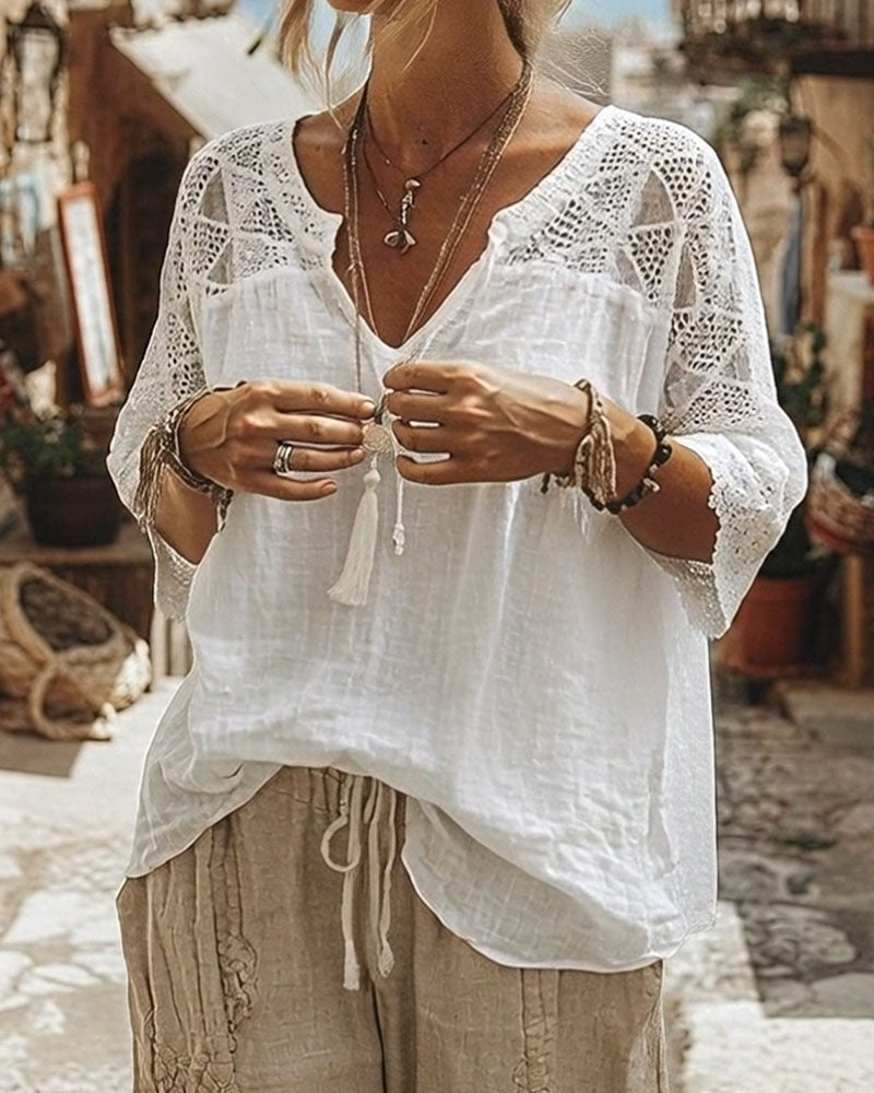 Cynthia | V-Neck Blouse with Lace Detail — view 4