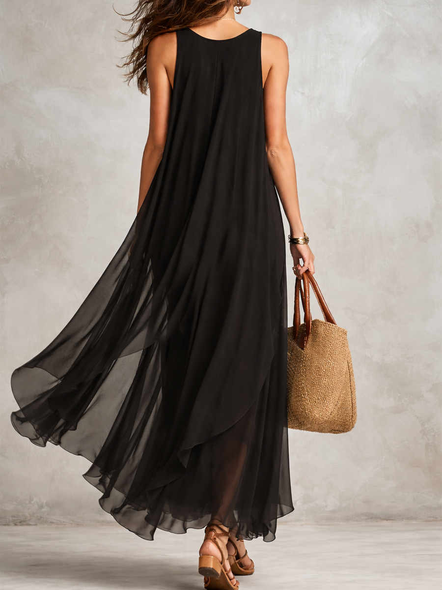 Juniper | Black Layered Chiffon Maxi Dress — view 2