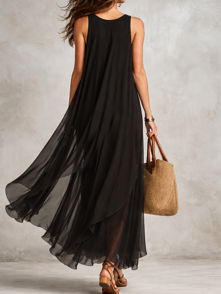 Juniper | Black Layered Chiffon Maxi Dress — view 2