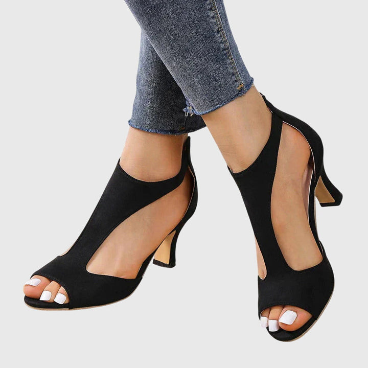 Delfina | Grey Cushioned Comfort Heels — view 4
