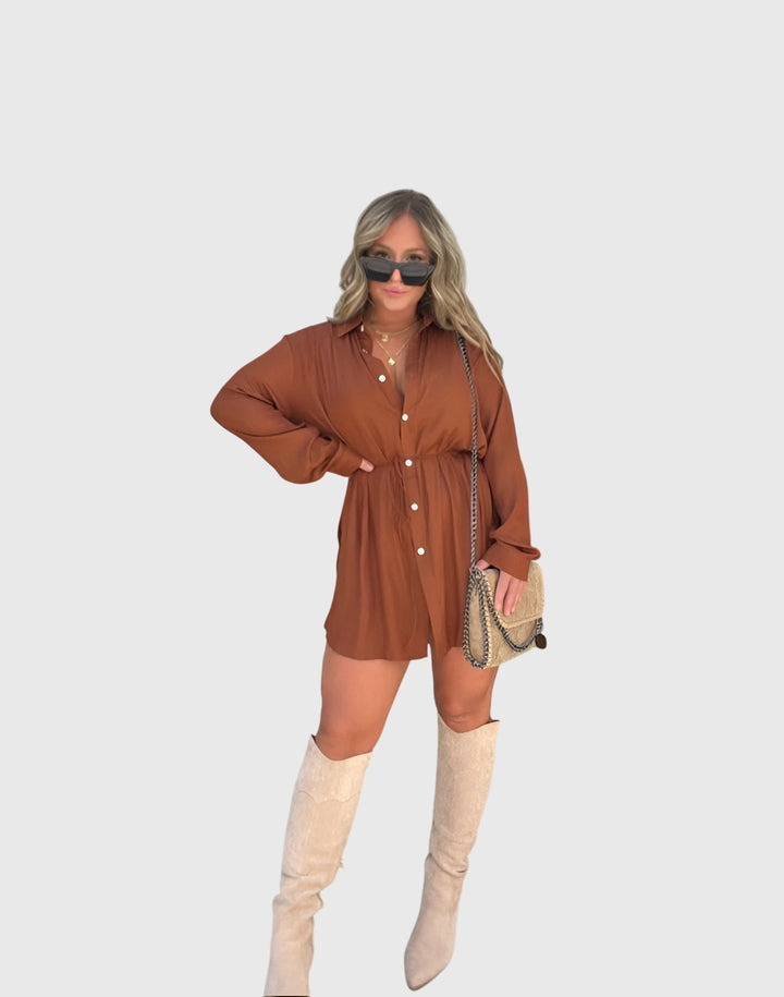 Nova | Terracotta Elegant Midi Romper Dress — view 2