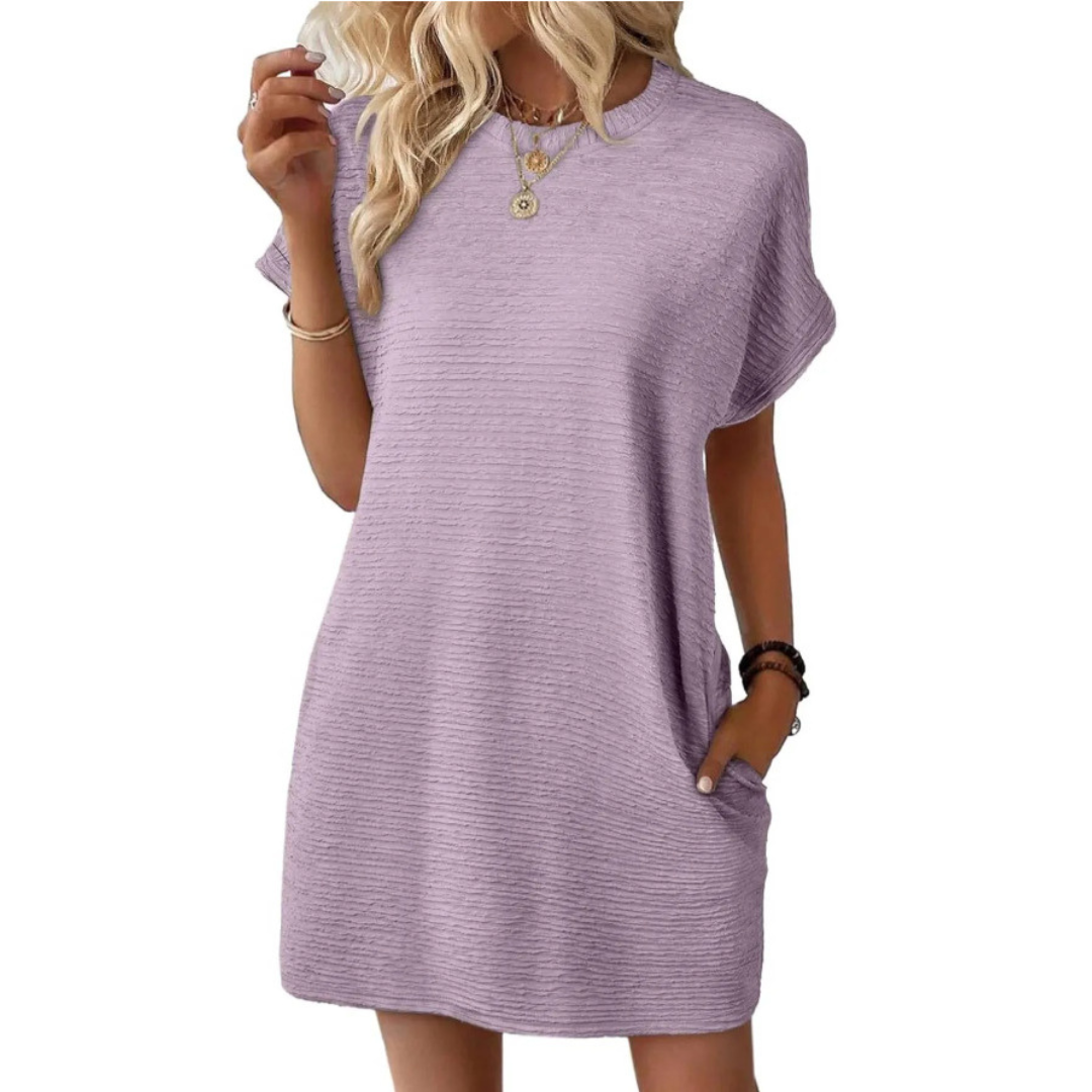 EVASHA | Casual Minimalist Round Neck Summer Mini Dress — view 7