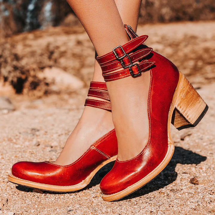 Dorothy | Black Buckle Strap Block Heel — view 4