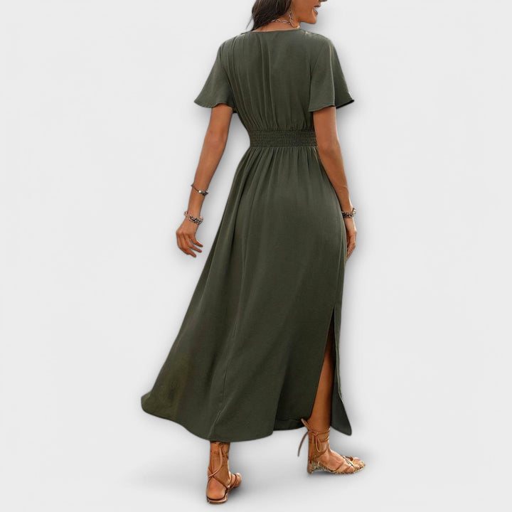 Heather | Elegant Boho Dress with V-Neck and Long Sleeves