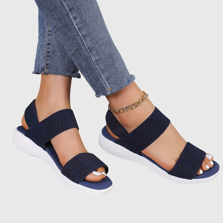 Emila | Beige Cross Strap Wedge Sandals — view 4