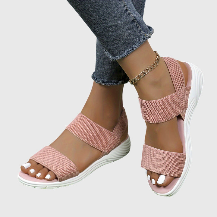 Emila | Beige Cross Strap Wedge Sandals — view 10