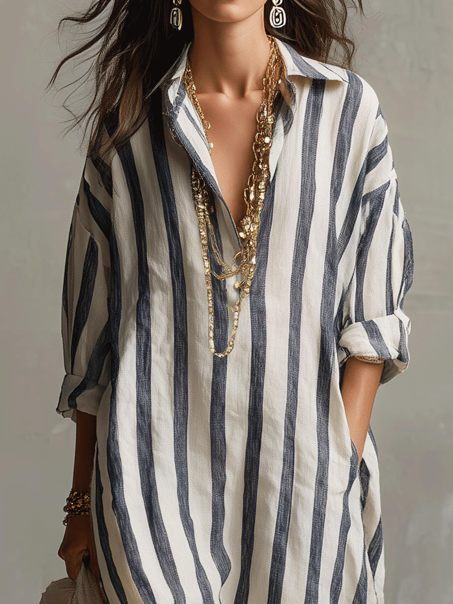 Sadie | Striped Shirt Maxi Dress — view 12