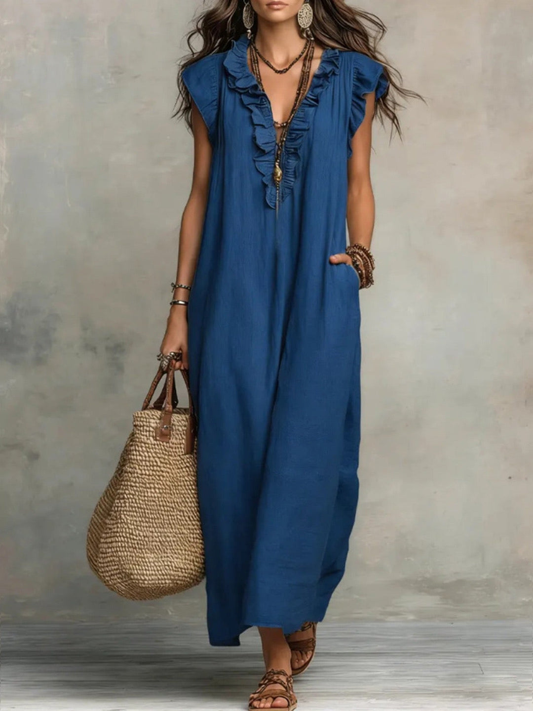 Cobaltine | Ruffle Sleeve Maxi Dress