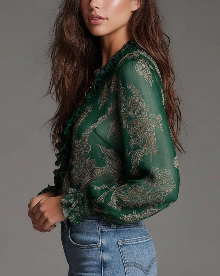 Demi | Zip Ruffled Retro Blouse — view 11