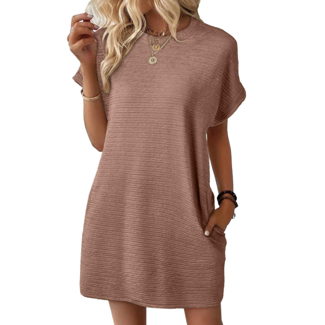 EVASHA | Casual Minimalist Round Neck Summer Mini Dress — view 8