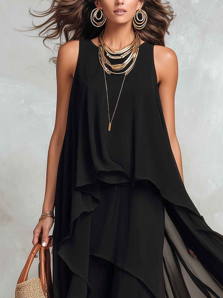 Juniper | Black Layered Chiffon Maxi Dress — view 4