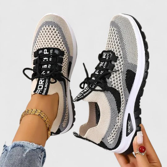 Koralyn | Beige Ankle Strap Block Sneakers — view 2