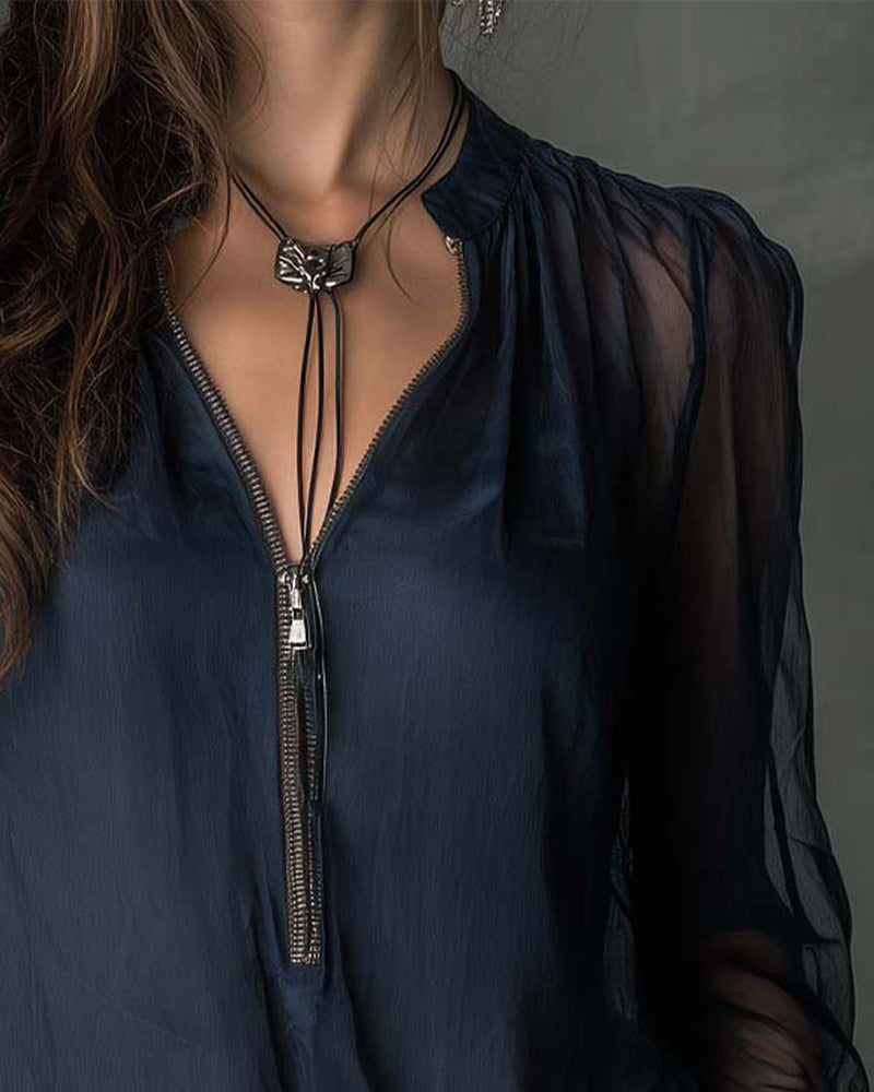 Helen | Half-Zip Knit Blouse — view 5
