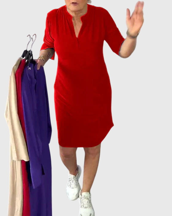 Katherine | Solid V-Neck Dress — view 8