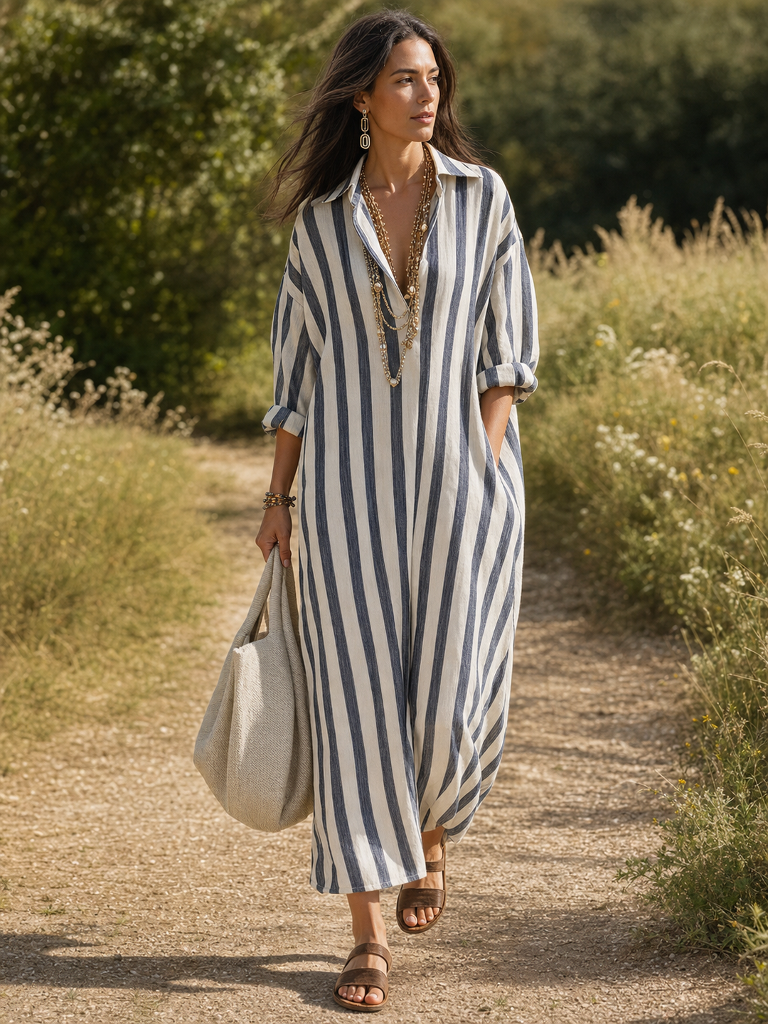 Sadie | Striped Shirt Maxi Dress — view 4