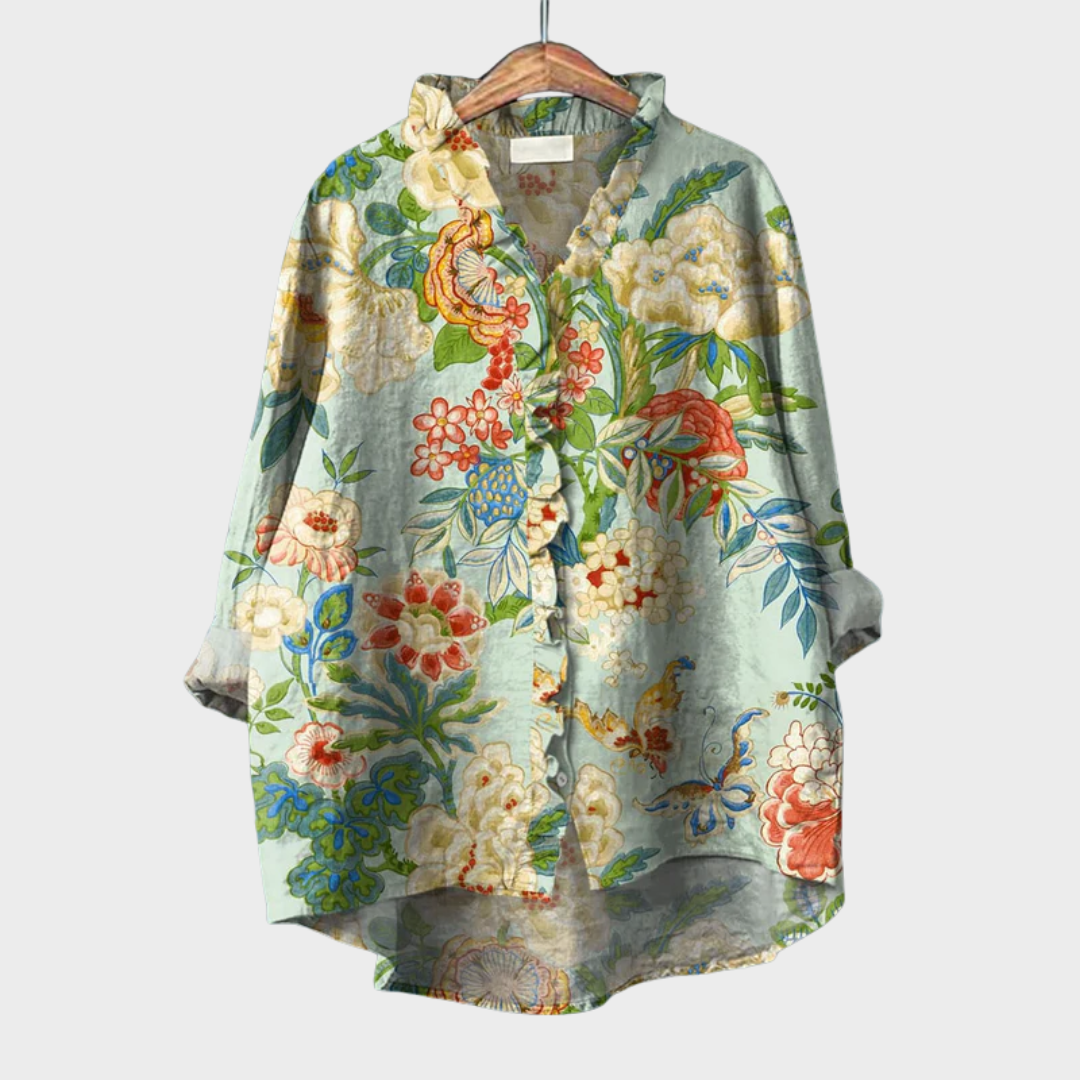 Grace | Blue Floral Print Summer Blouse