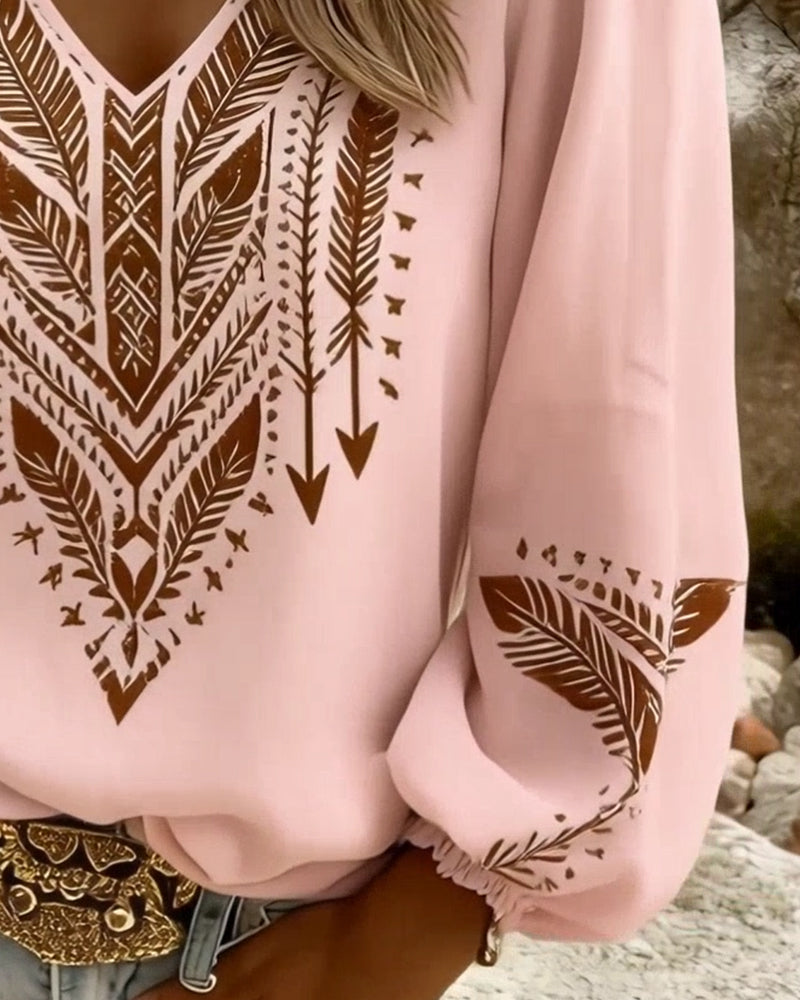 Sandra | Puffed Sleeve Blouse with Wide V-Neck — view 10