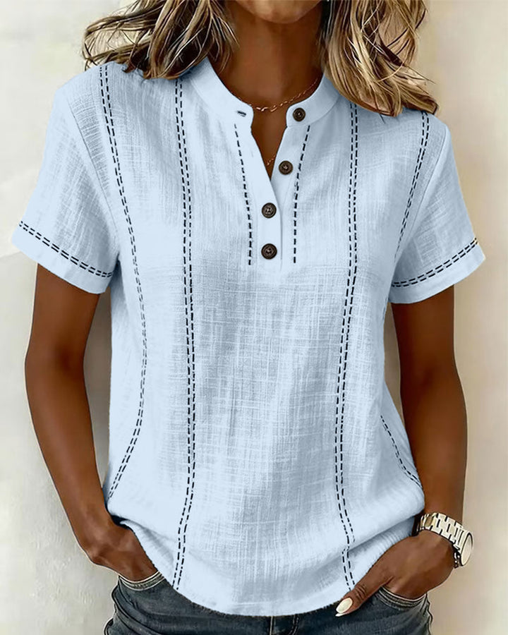 Linda | Casual Button V-Neck Tee — view 5