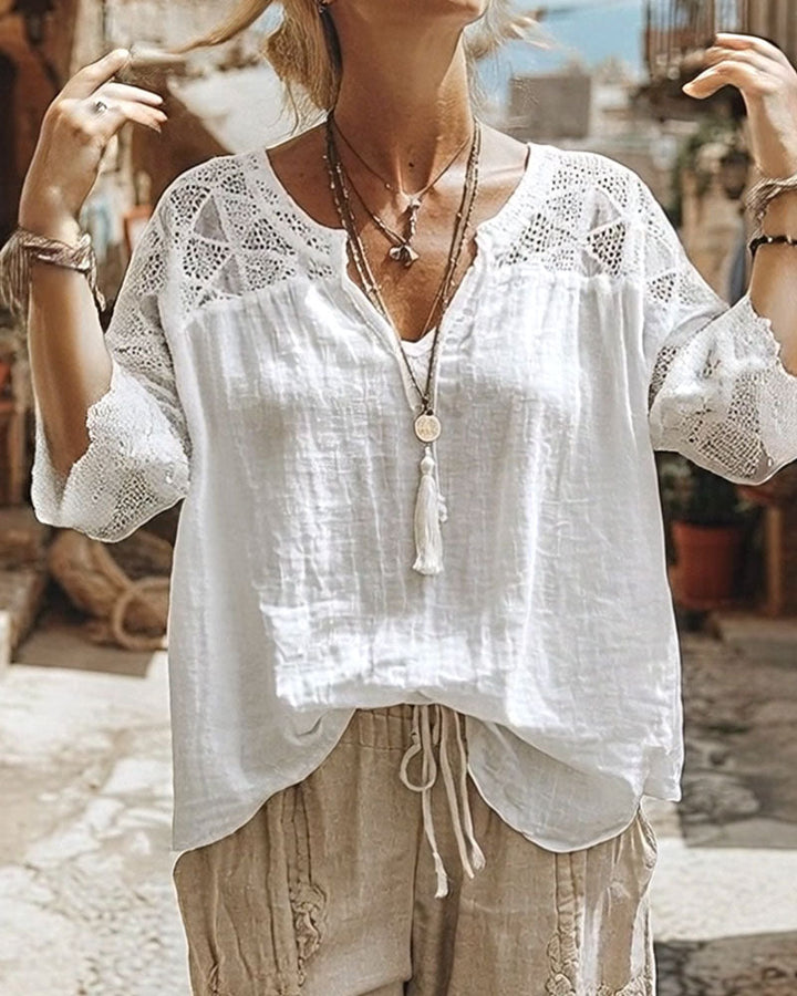 Cynthia | V-Neck Blouse with Lace Detail — view 2