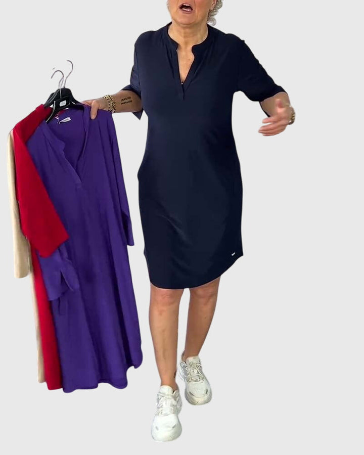 Katherine | Solid V-Neck Dress — view 5