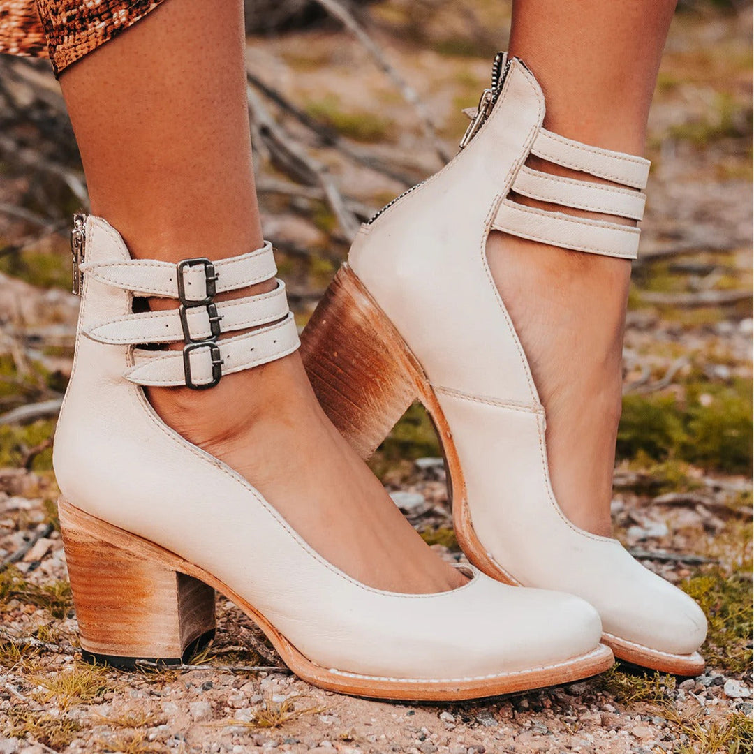 Dorothy | Black Buckle Strap Block Heel — view 5