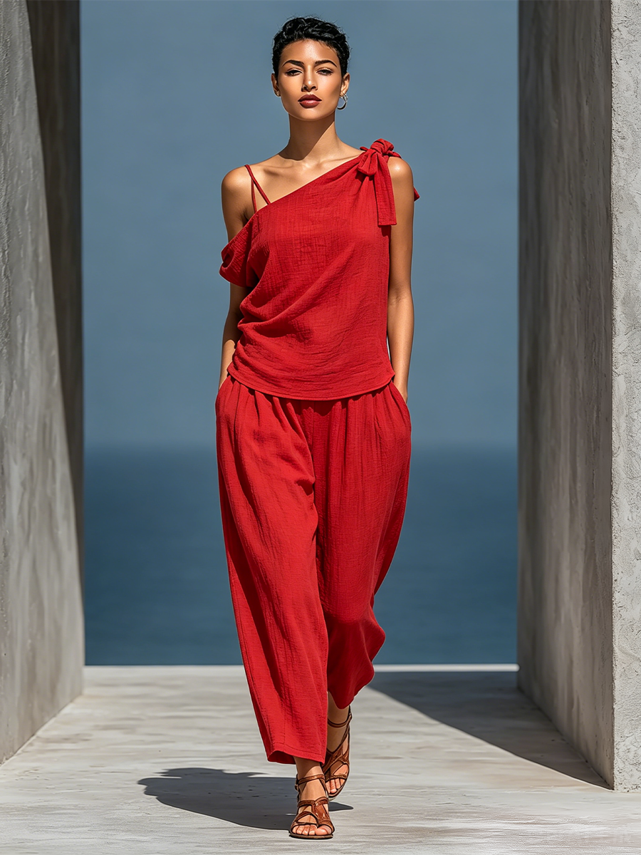 Iris | Red Linen-Look Set — view 5