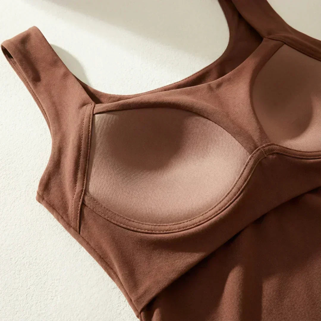 Camille | Olive Green Built-In Bra Tank — view 2
