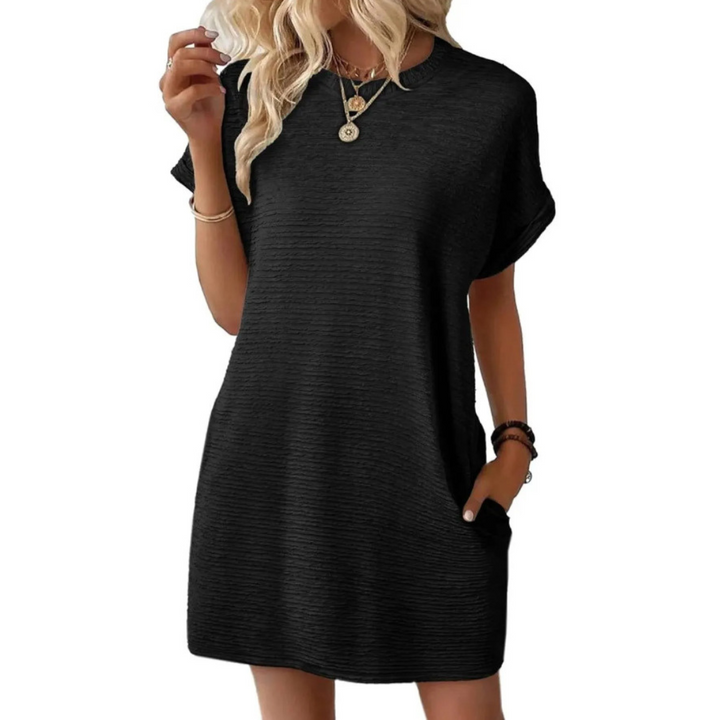 EVASHA | Casual Minimalist Round Neck Summer Mini Dress — view 9