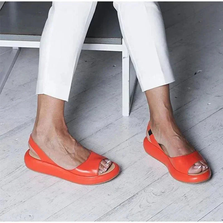 Gwen | Pink Open Toe Platform Flats — view 3