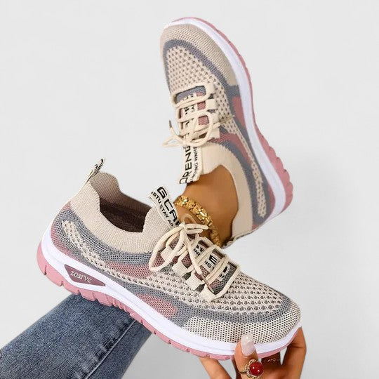 Koralyn | Beige Ankle Strap Block Sneakers — view 3