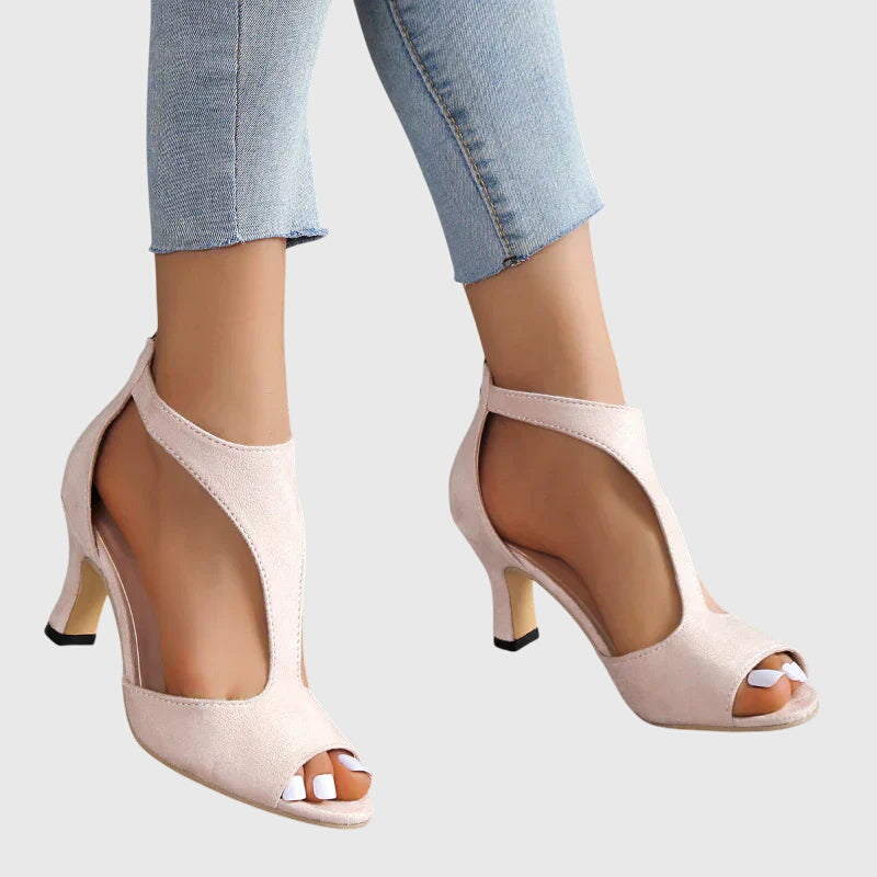 Delfina | Grey Cushioned Comfort Heels — view 2