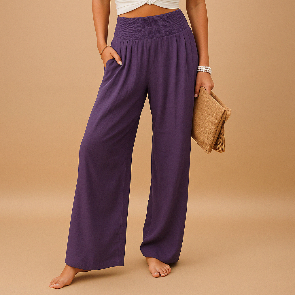 Vesalia | Purple Lace Wide Leg Elastic Waist Pants