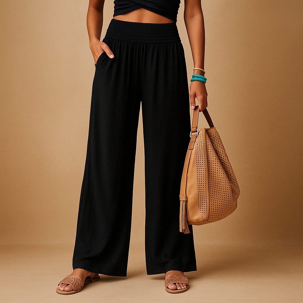 Marisande | Black Lace Wide Leg Elastic Waist Pants