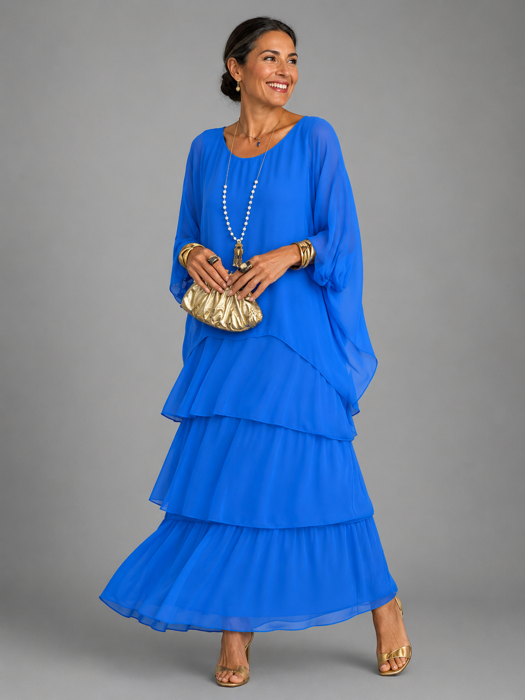 Marendel | Blue Elegant Flowing Maxi Dress