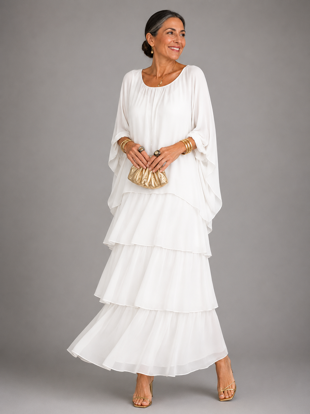 Voletta | White Elegant Flowing Maxi Dress
