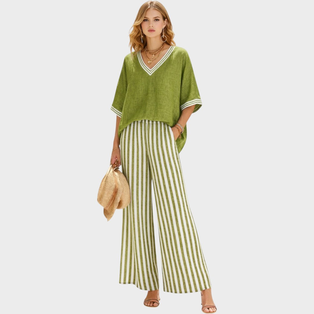 Tristane | Striped Pants and Blouse Set