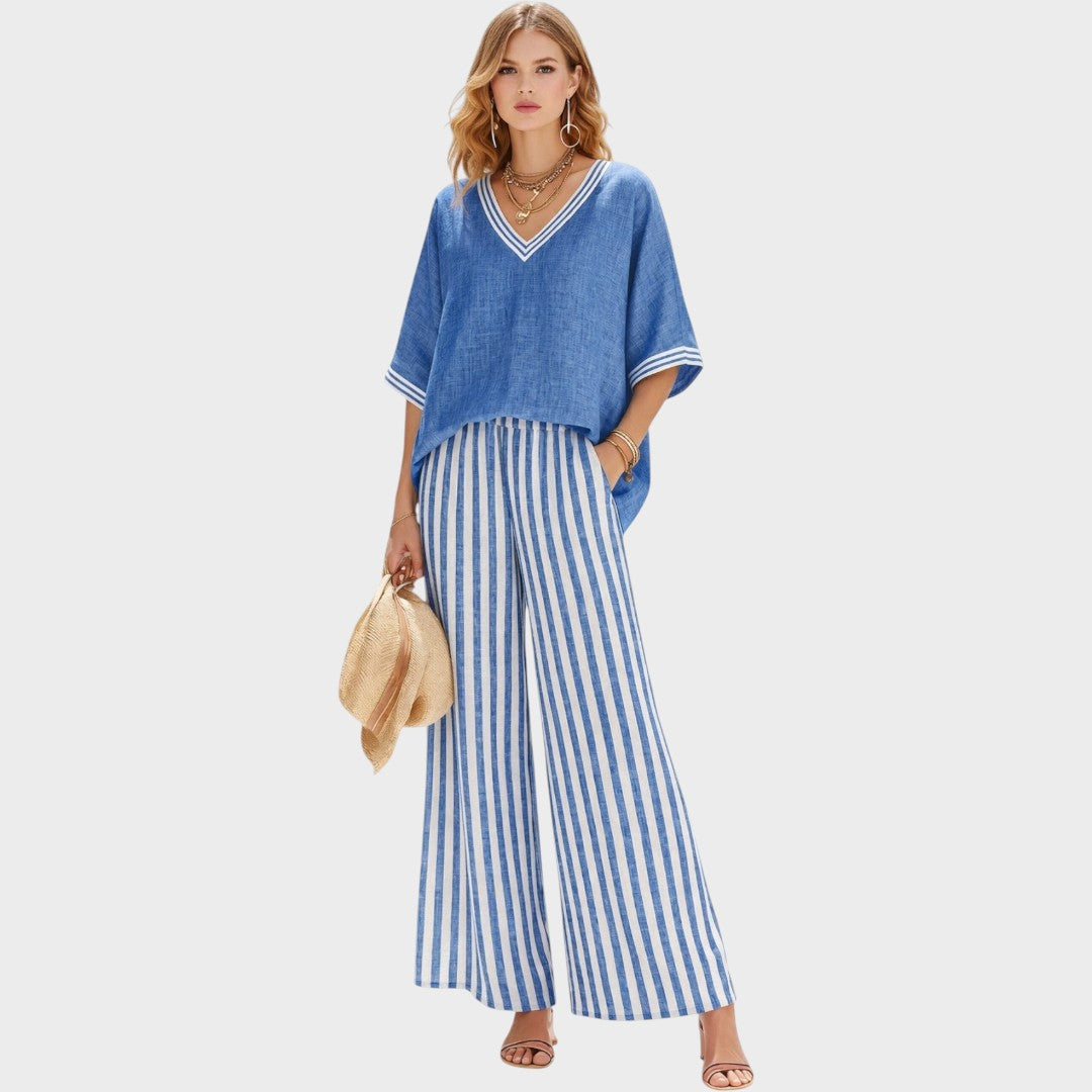 Tristane | Striped Pants and Blouse Set